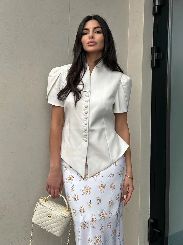 Elegant Slim Waist Single Breasted Blouse