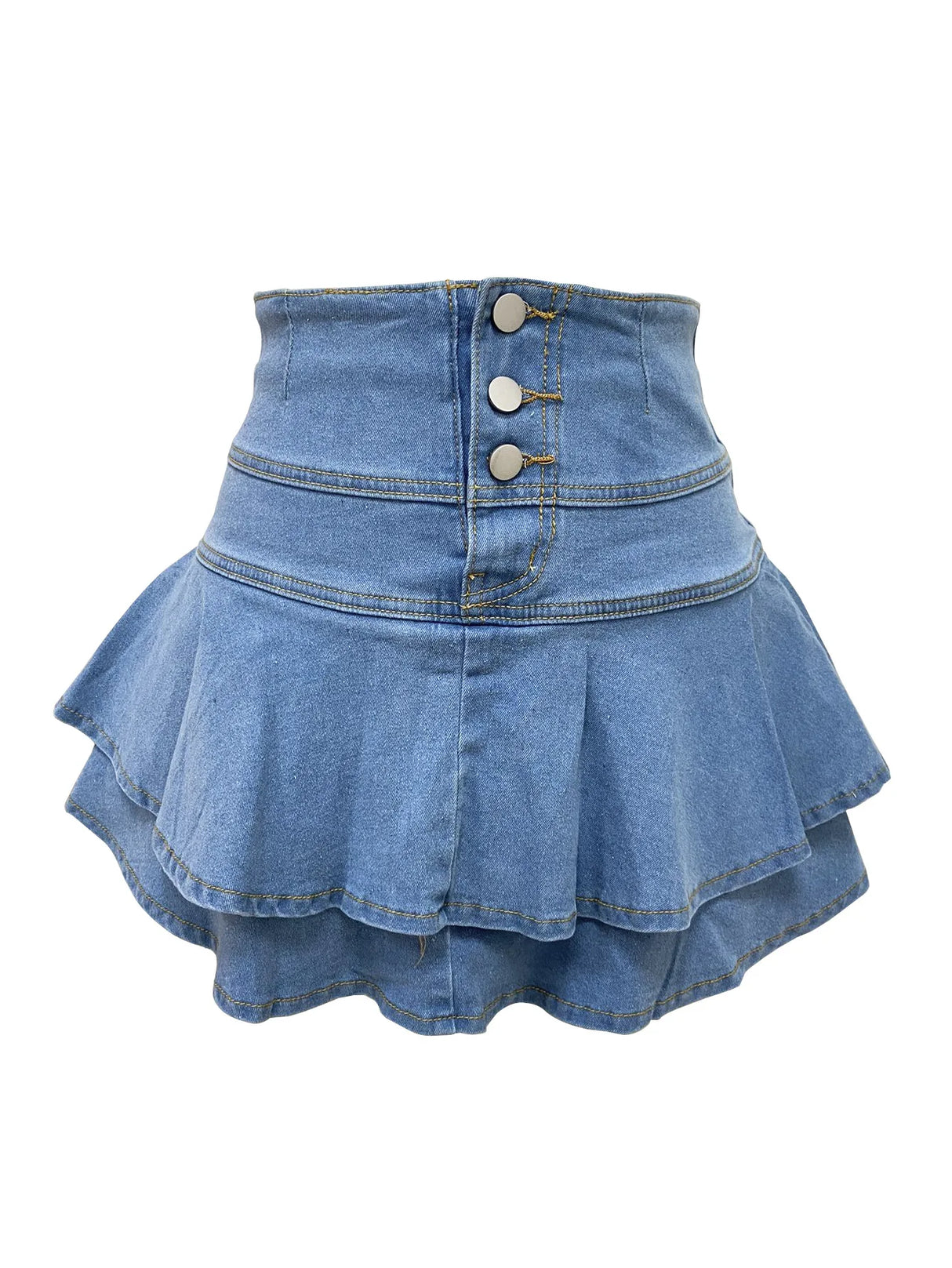 PatchSkirt™ – Ruched Pleated Denim Skirt (Streetwear, Button Detail)