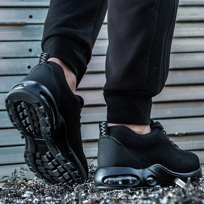 أحذية رياضية نسائية للسلامة مزودة بوسادة هوائية وأصابع فولاذية