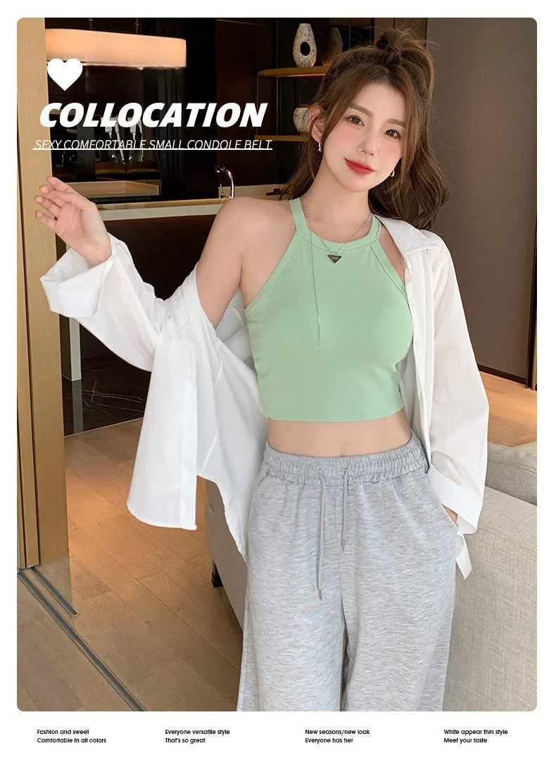 Cotton Knit Camisole Undershirt with Built-in Bra