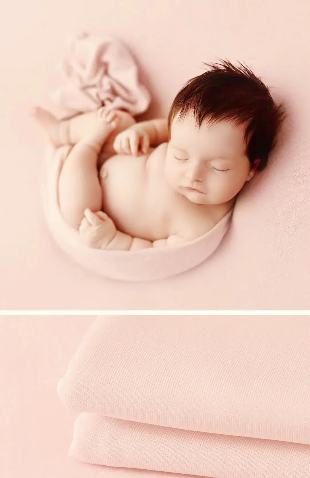 Newborn wrapped in soft pink blanket, ideal for baby photography, showcasing cozy and gentle materials.