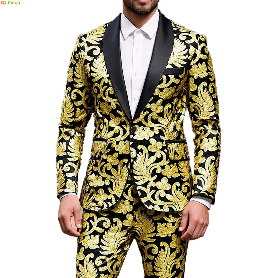 Men Luxury Sequin Party Suit Set