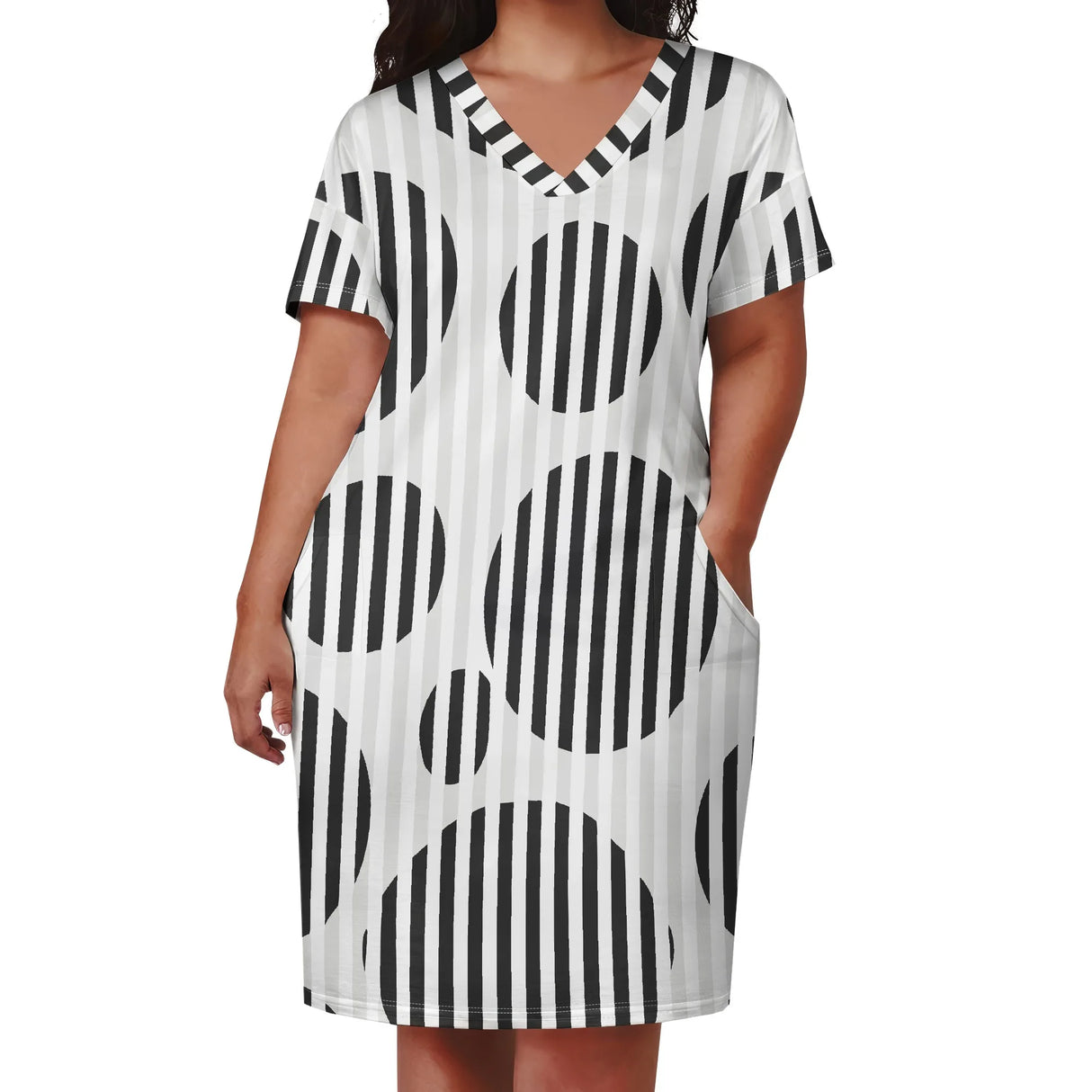 فستان شاطئ نسائي برقبة على شكل حرف V وزهرة عباد الشمس