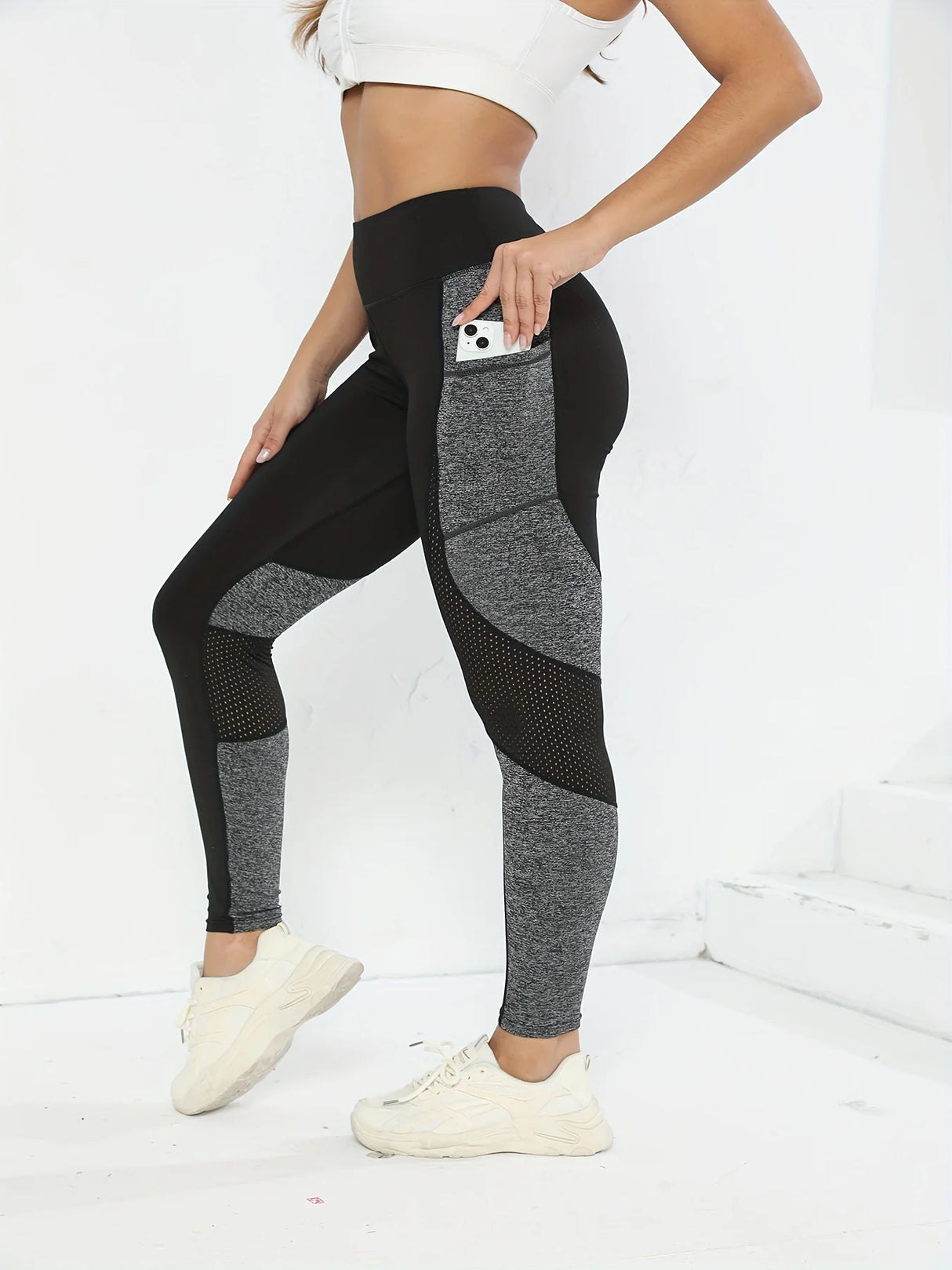 Mesh Colorblocked Women's Yoga Leggings – High Waist Tummy Control Pants