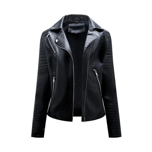 Women's Faux Leather Lapel Biker Jacket