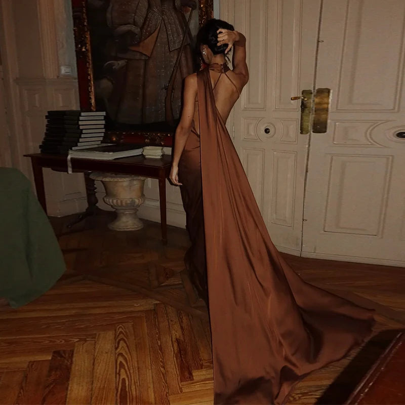 Luxe Satin Halter Evening Gown