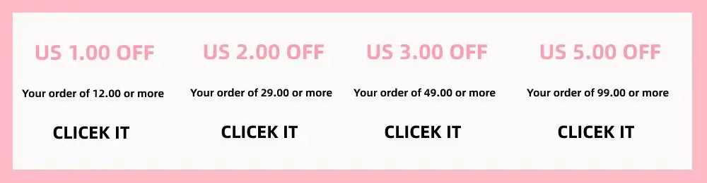 Promotional banner with discounts: $1 off on $12, $2 off on $29, $3 off on $49, and $5 off on $99 orders.