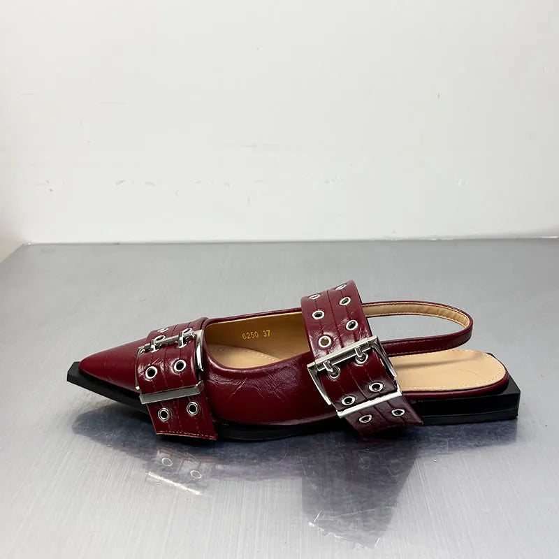 أحذية نسائية مسطحة - أحذية مصممة بمقدمة مدببة وكعب مفتوح من الخلف