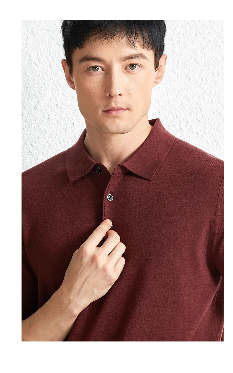 Men Short Sleeve Wool Polo Knit