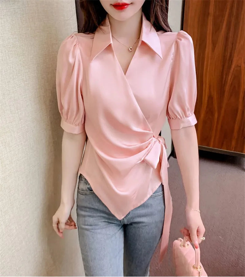 Chiffon V-Neck Short Sleeve Women's Jacket