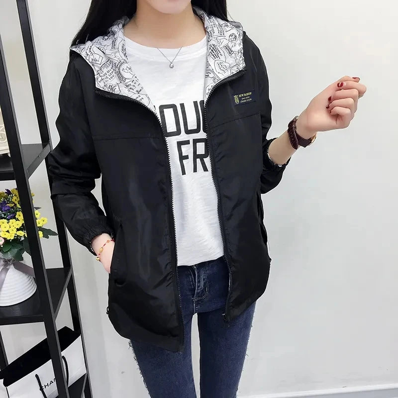 Double-Sided Women's Trench Coat – Hooded Spring Autumn Windbreaker