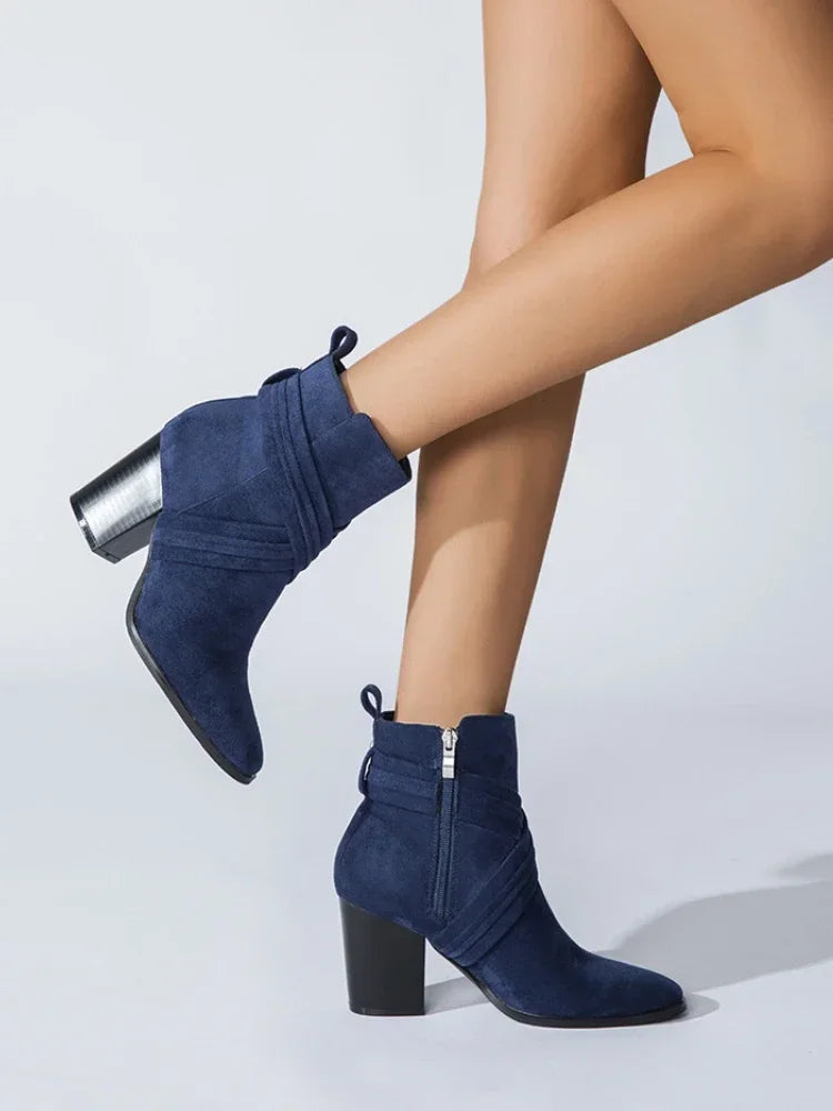 Women Pointed Toe Zipper Ankle Boots – Autumn High Heel Short Booties