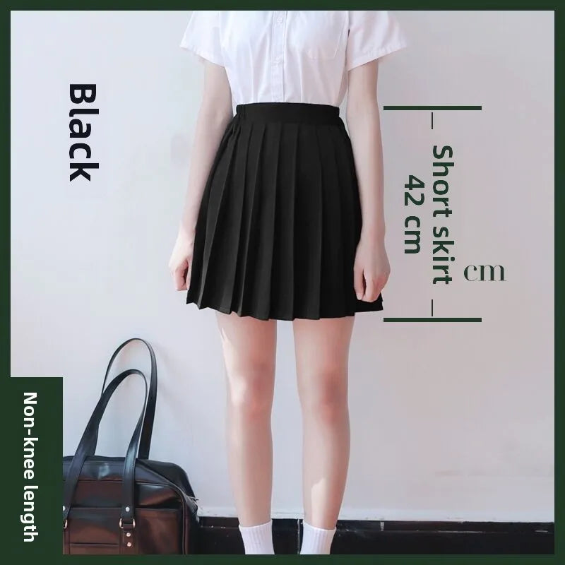 Women Pleated Midi College Skirt