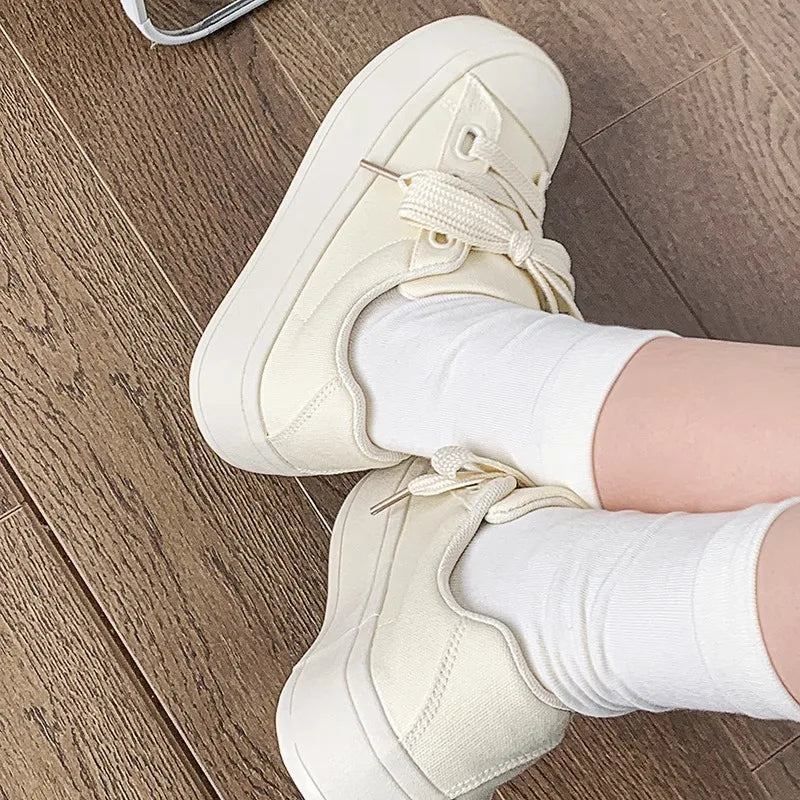 Women Canvas Sneakers White Platform Shoes