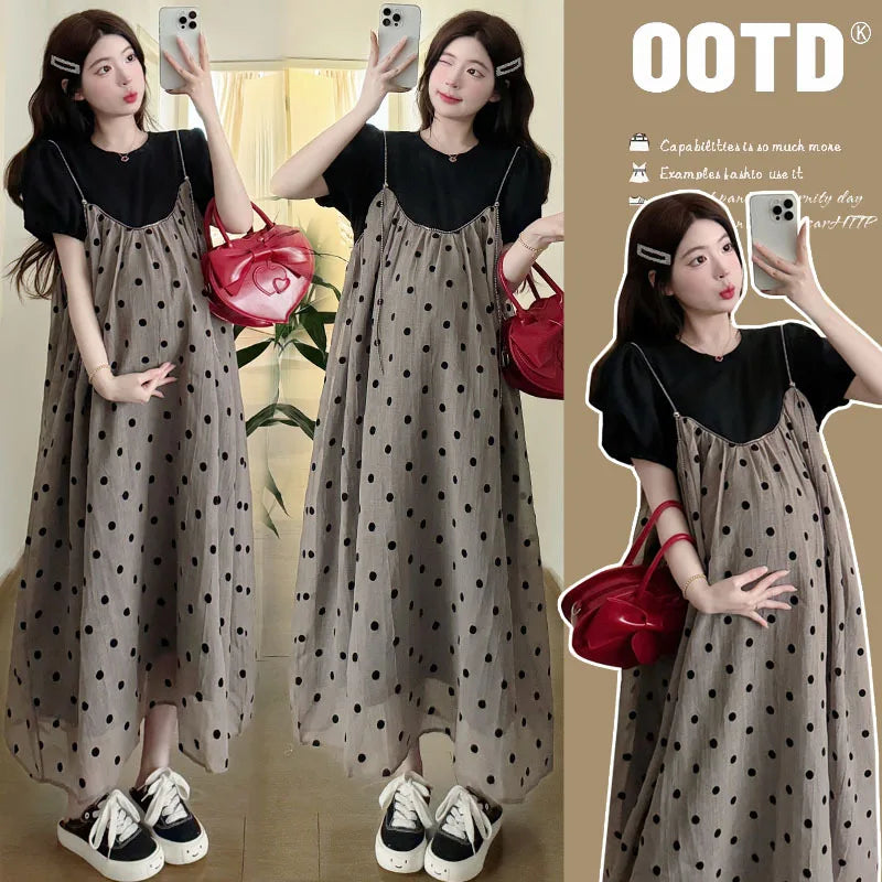 Summer Maternity Two-Piece Skirt Set