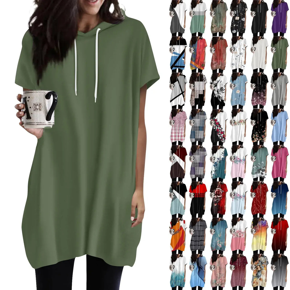 هودي نسائي كبير الحجم بأكمام قصيرة