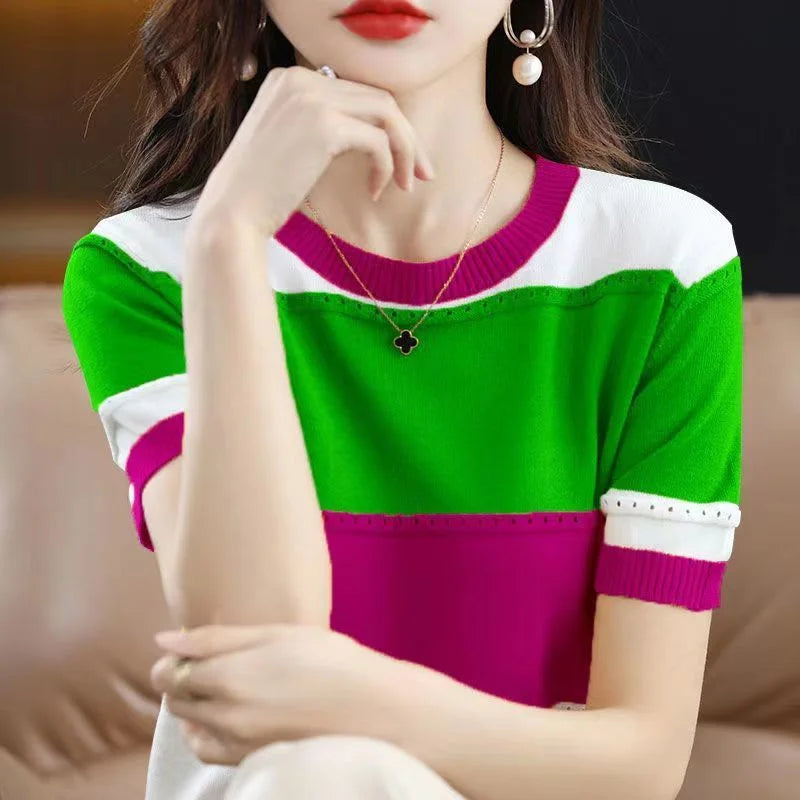Women Ice Silk Knit T-Shirt