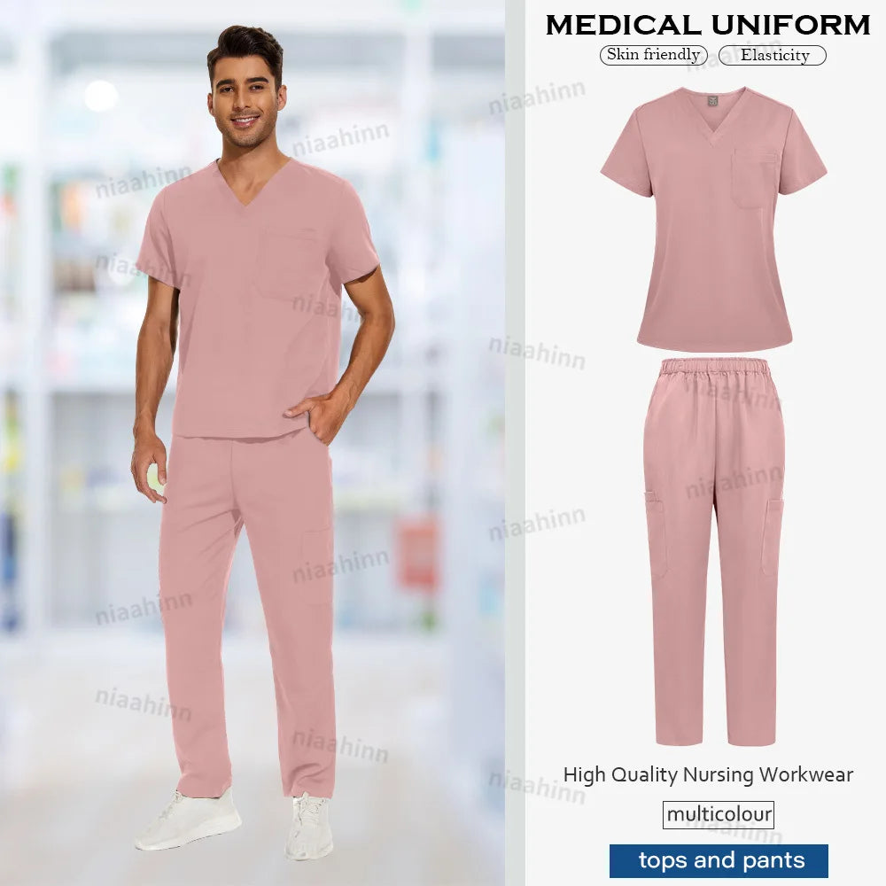 Multicolor surgical gown for men featuring breathable fabric and stylish design, suitable for medical professionals.