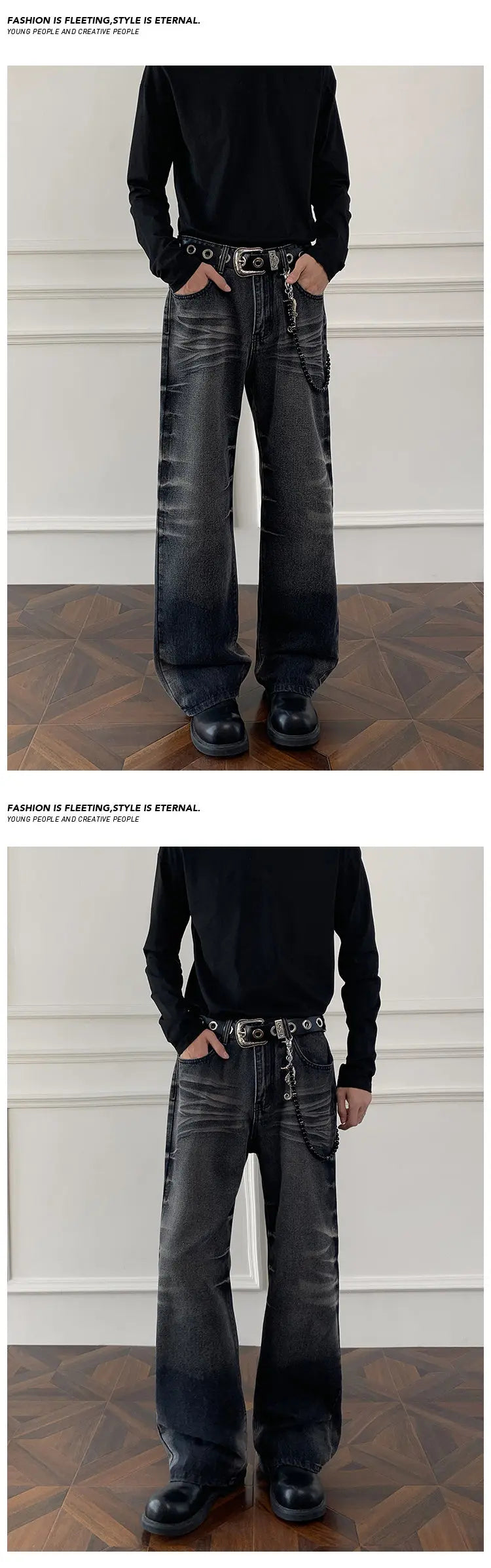 بنطلون جينز رجالي بقصّة واسعة وقصّة ضيقة بمقاسات كبيرة