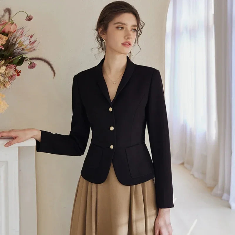 Slimette™ – Crop Blazer (Chic Black Fit, Youthful Korean Edge)