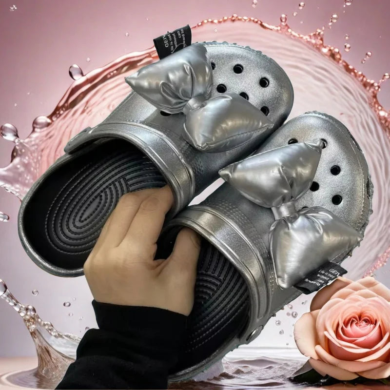 Women Bow Shoe Charms Glossy Accessories
