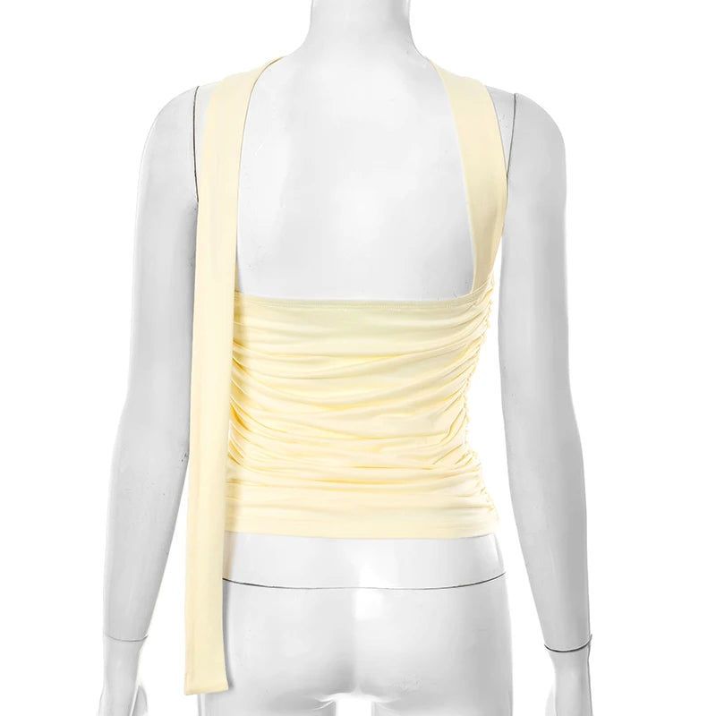 Strapless Pleated Hanging Neck Tank Top