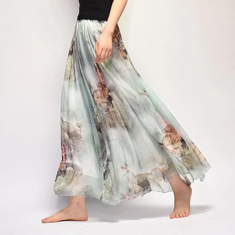 Women Boho Chiffon Long Skirt