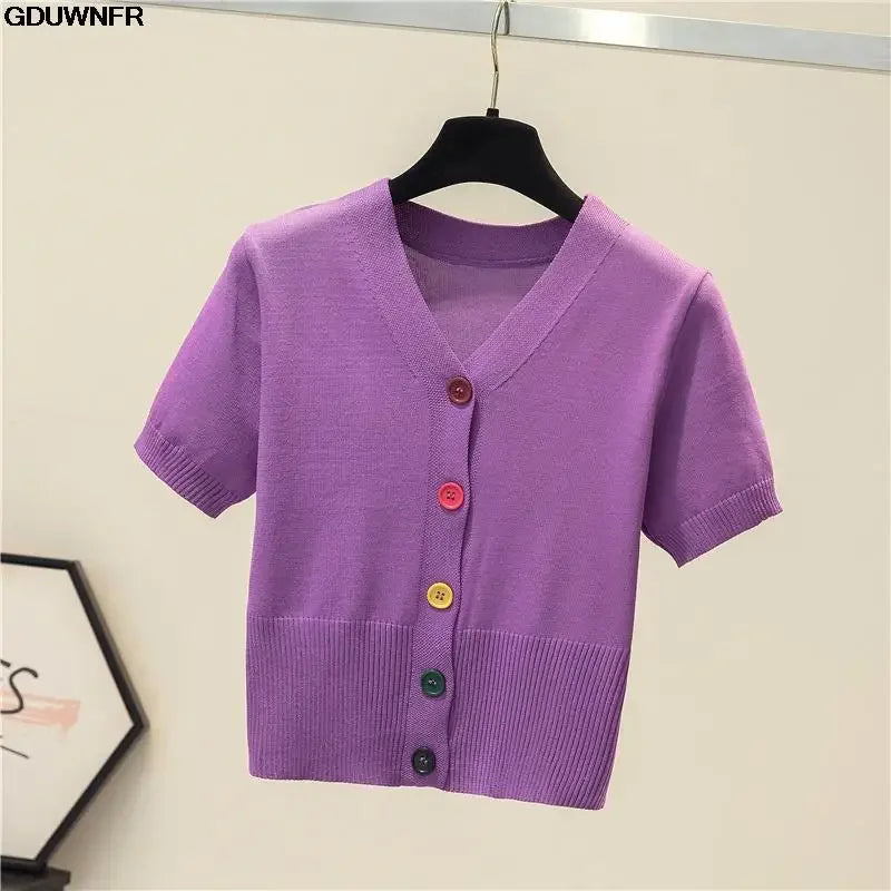 سترة نسائية محبوكة بأكمام قصيرة