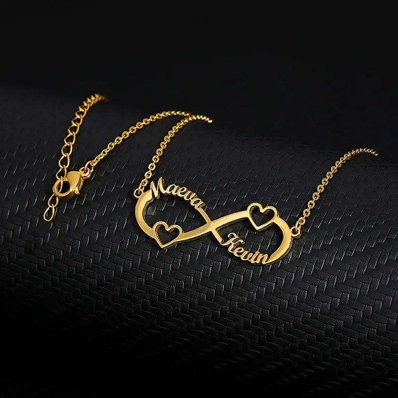 Custom Double Heart Two Names Infinity Necklaces