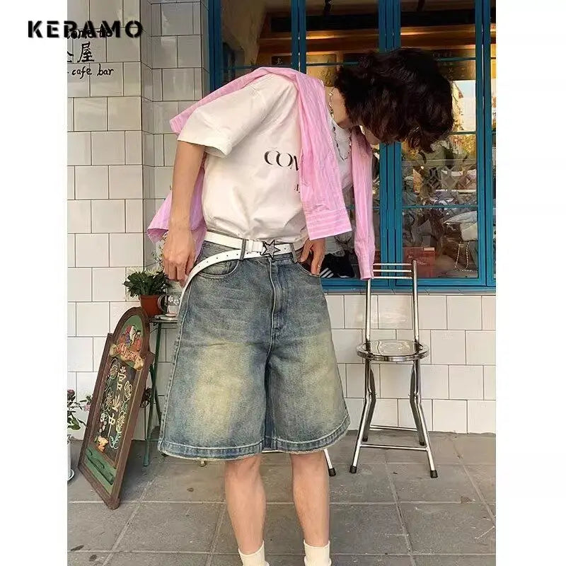 GrungeKnee™ – Vintage Y2K Knee-Length Shorts (High Waist, Emo Streetwear)