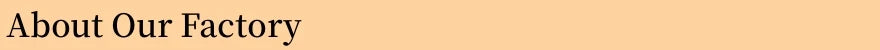 Text banner stating 'About Our Factory' on a peach background.