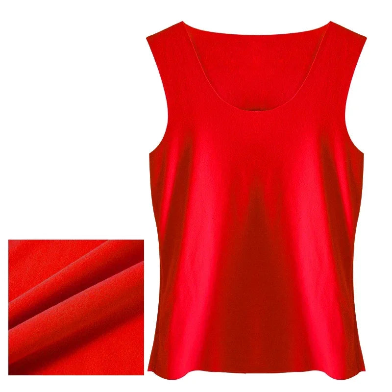 HeatHold™ Thermal Slim Inner Vest in vibrant red, sleeveless design, showcasing soft fabric texture for winter layering.