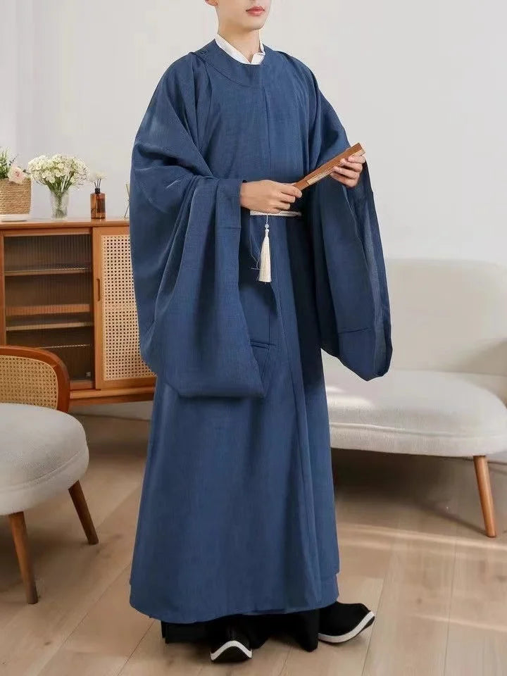 Unisex Classic Tang Dynasty Hanfu Robe in elegant blue, showcasing traditional Chinese attire and style.