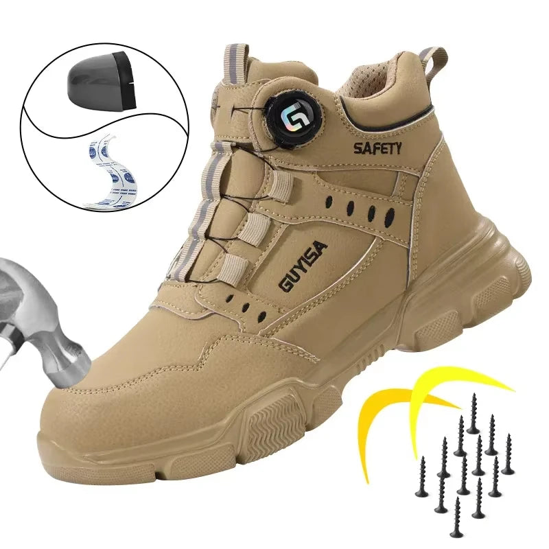 Men Rotating Button Steel Toe Safety Work Shoes