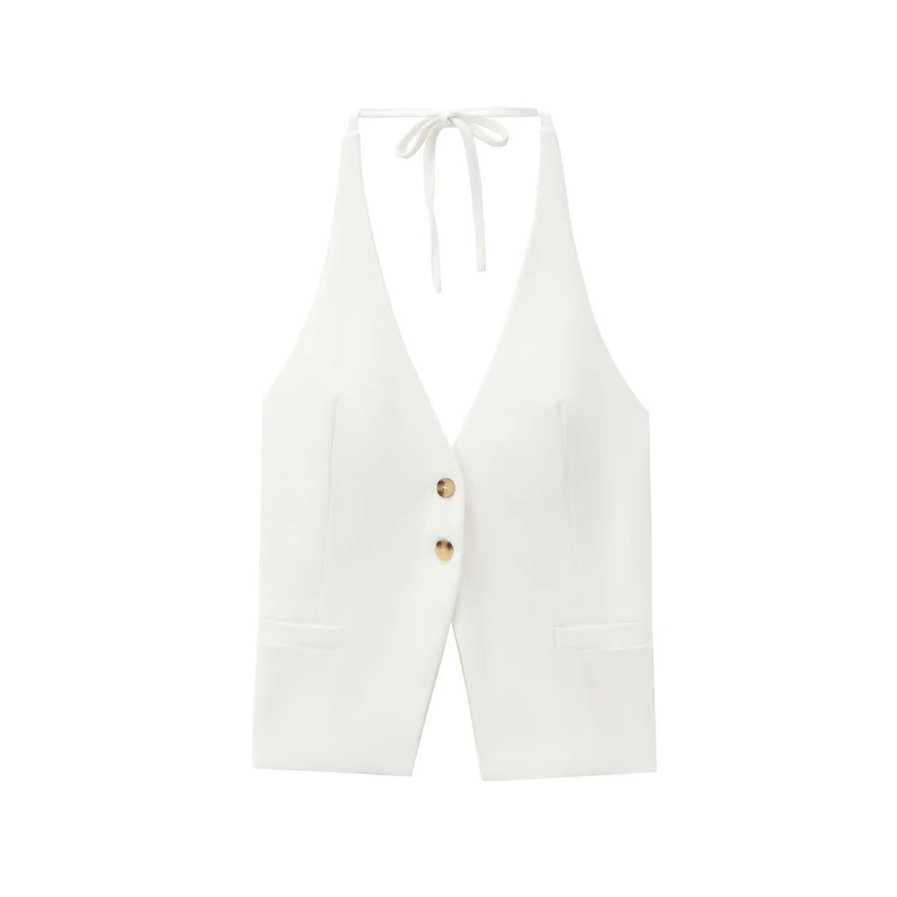 Front Button Halter Backless Camisole Tank