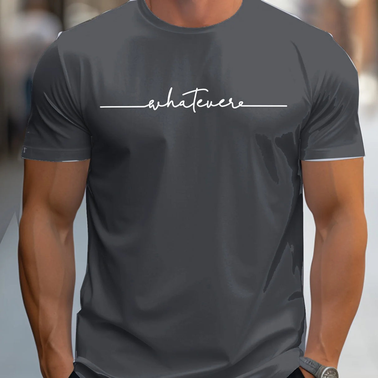 تي شيرت رجالي قطني بطبعة حروف