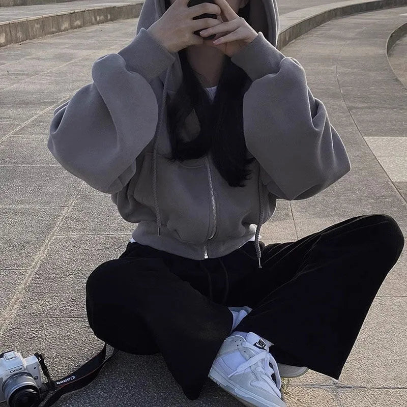 Women's Y2K Cropped Zip Hoodie