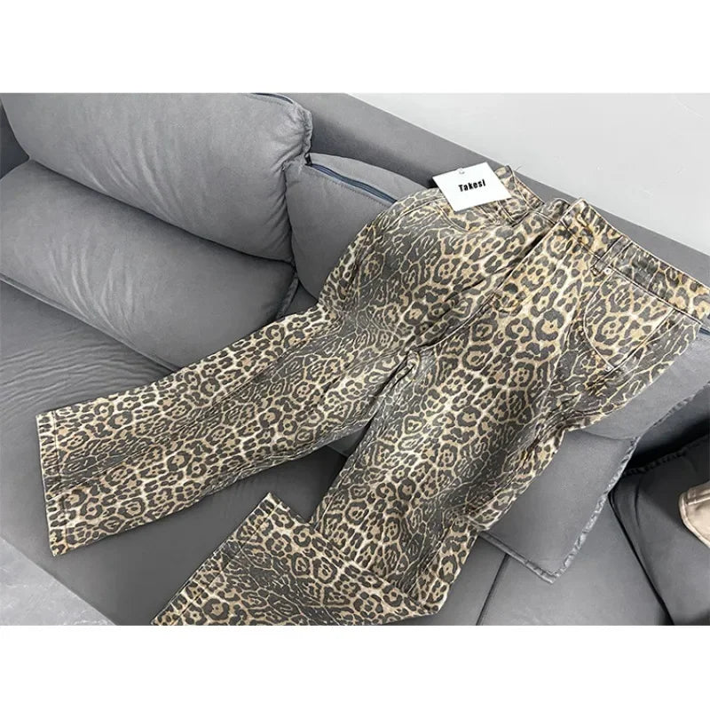 WildFur™ – Leopard Print High Waist Denim Trousers (Statement, Fierce & Urban)