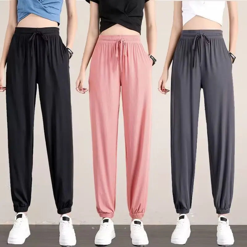 Women Ice Silk Drawstring Pants