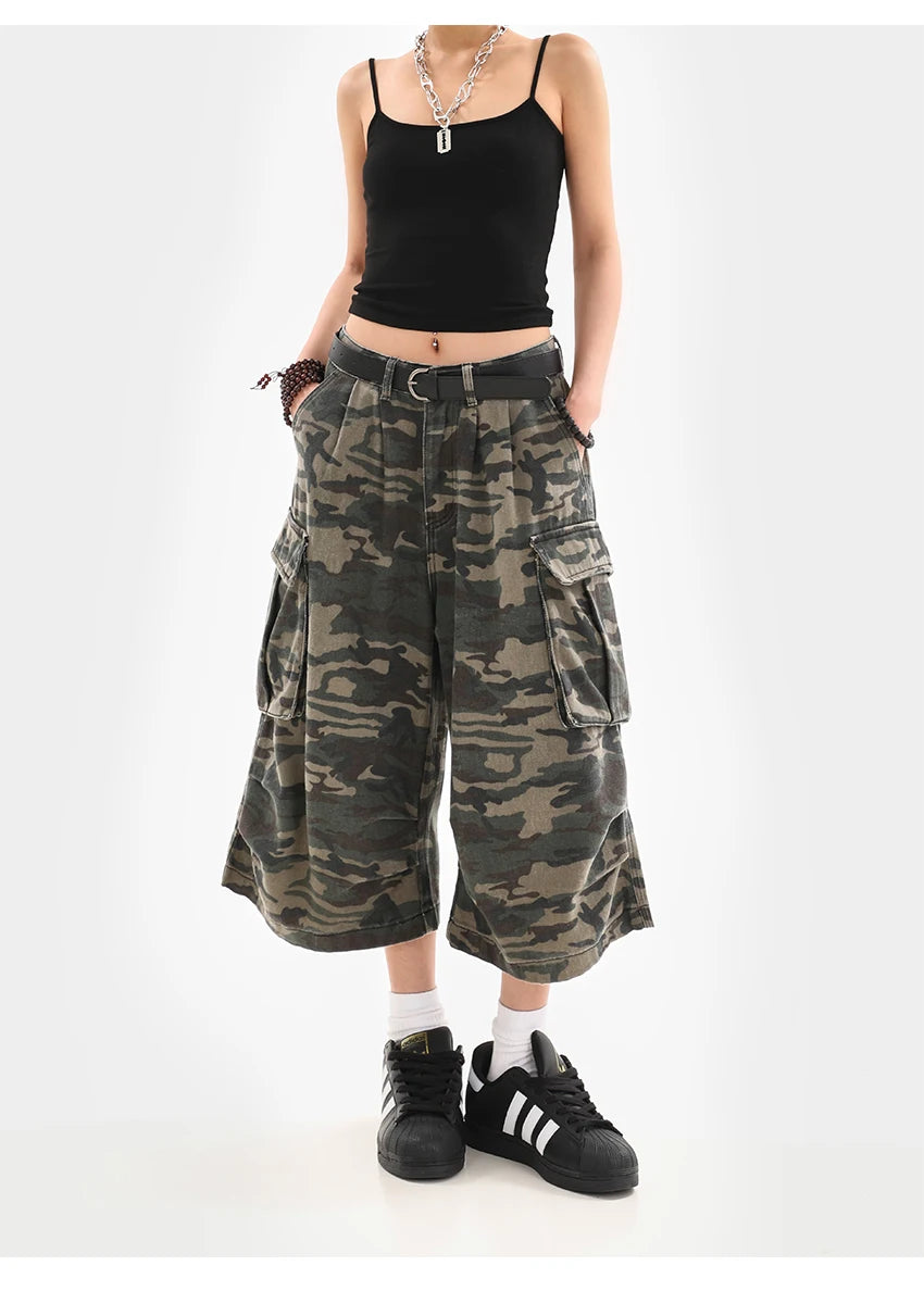 Women Camouflage Cargo Capri Shorts