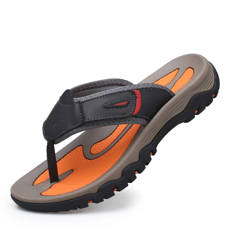 Men Cow Leather Beach Flip Flops Sandals
