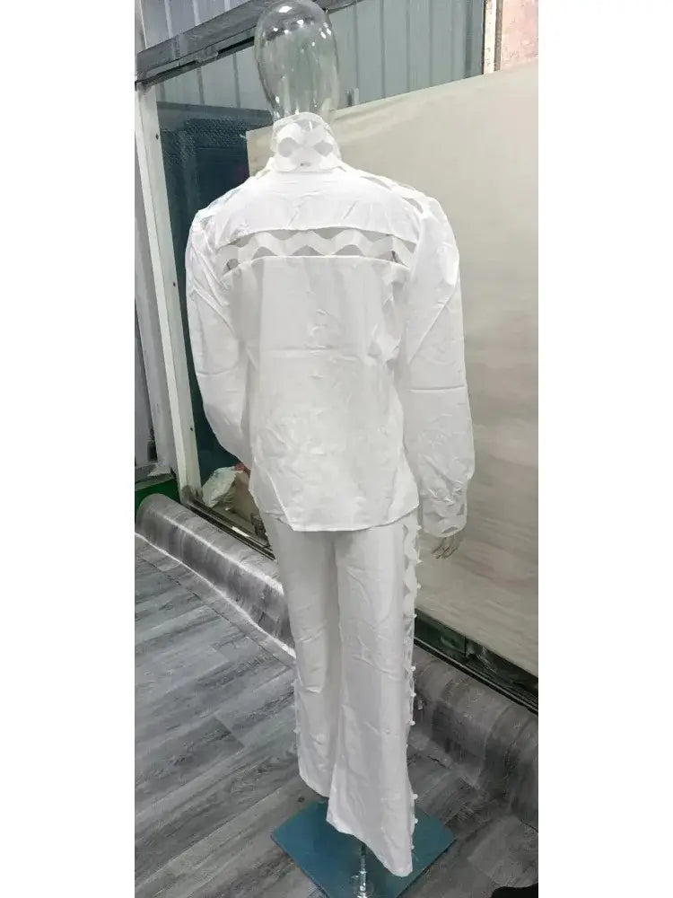 طقم بنطلون واسع الساق للنساء بمقاسات كبيرة