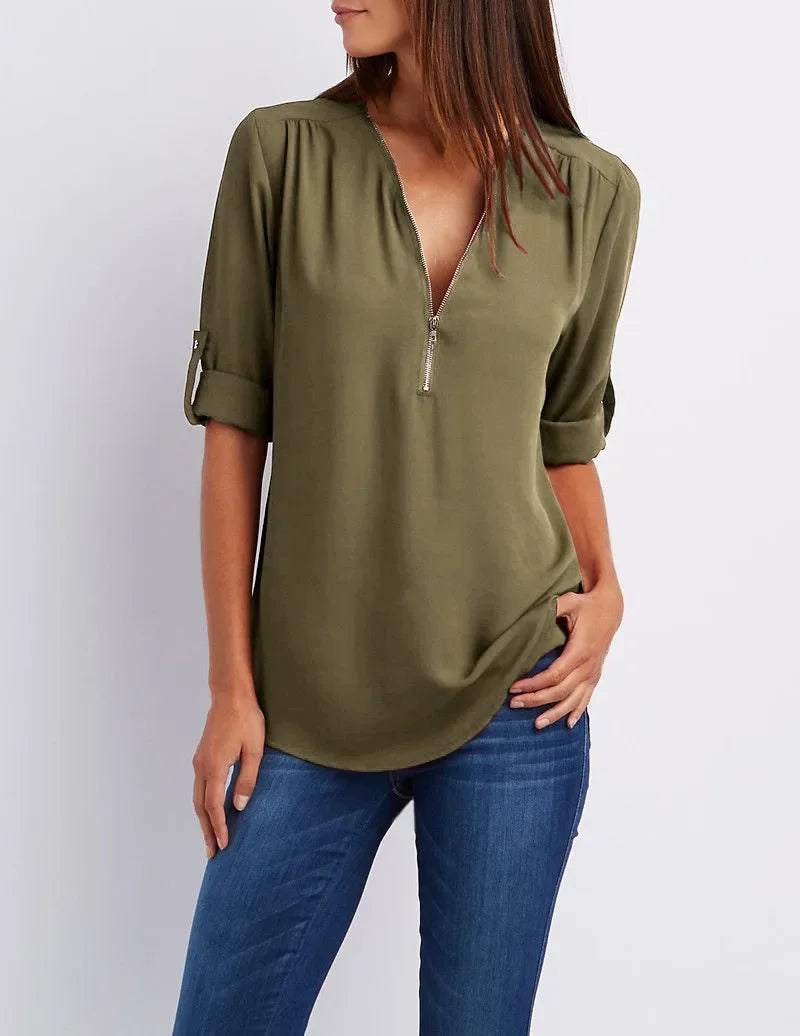 Luna Deep V-Neck Chiffon Blouse