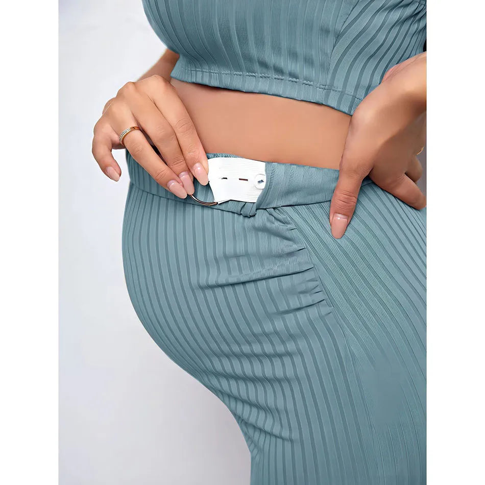 Knitted Ribbed Maternity Set with Adjustable Belt