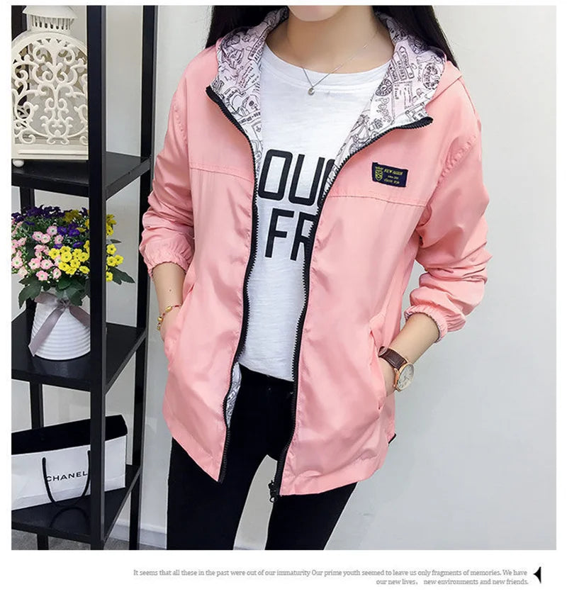 Double-Sided Women's Trench Coat – Hooded Spring Autumn Windbreaker
