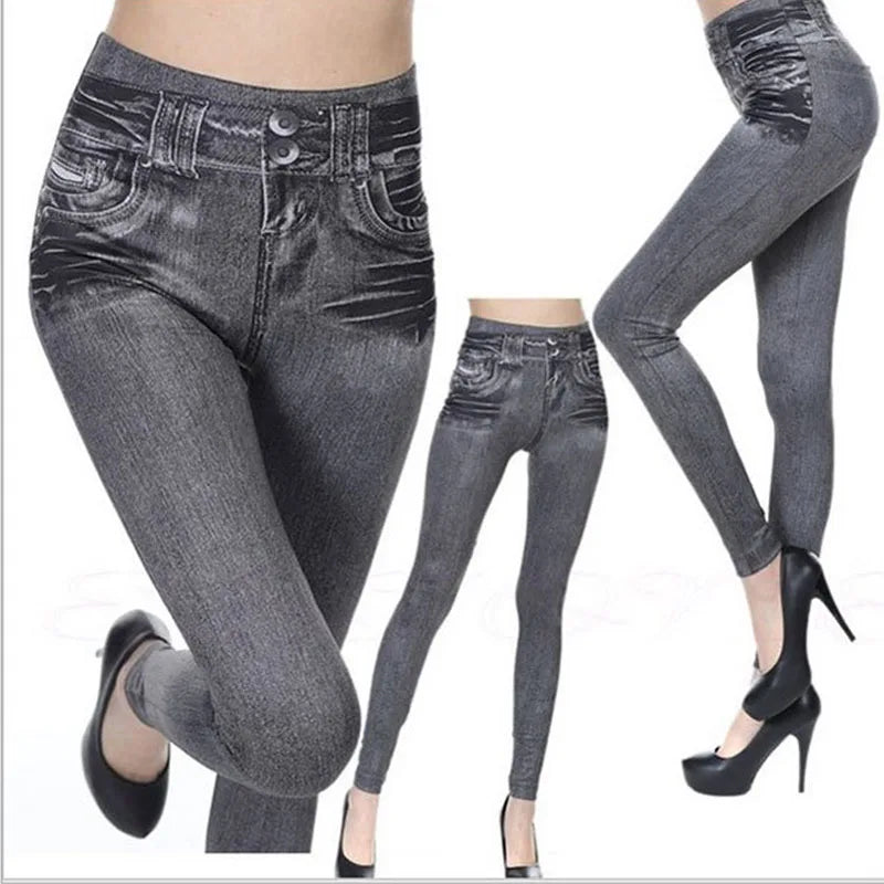 Women Denim Print Stretch Leggings
