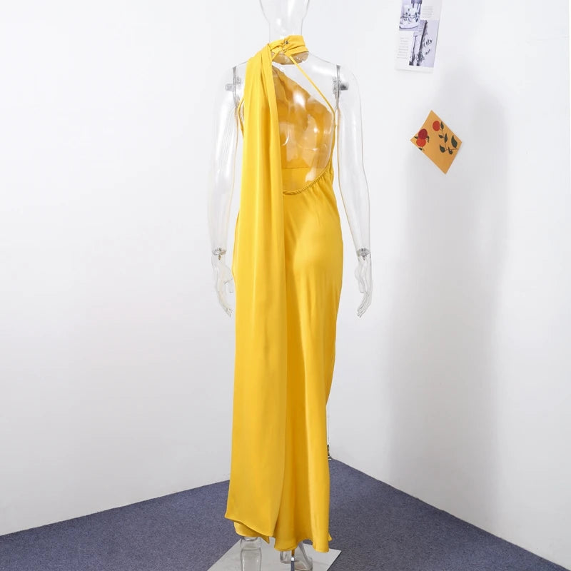 Luxe Satin Halter Evening Gown