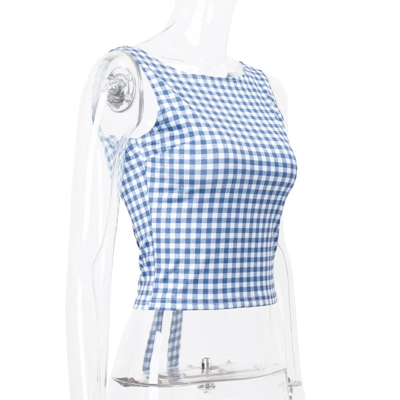 Plaid Bow Backless Y2K Crop Top Streetwear
