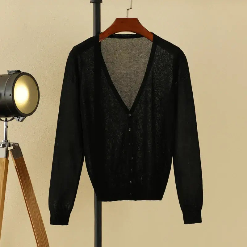 Women Cropped V-Neck Knit Cardigan