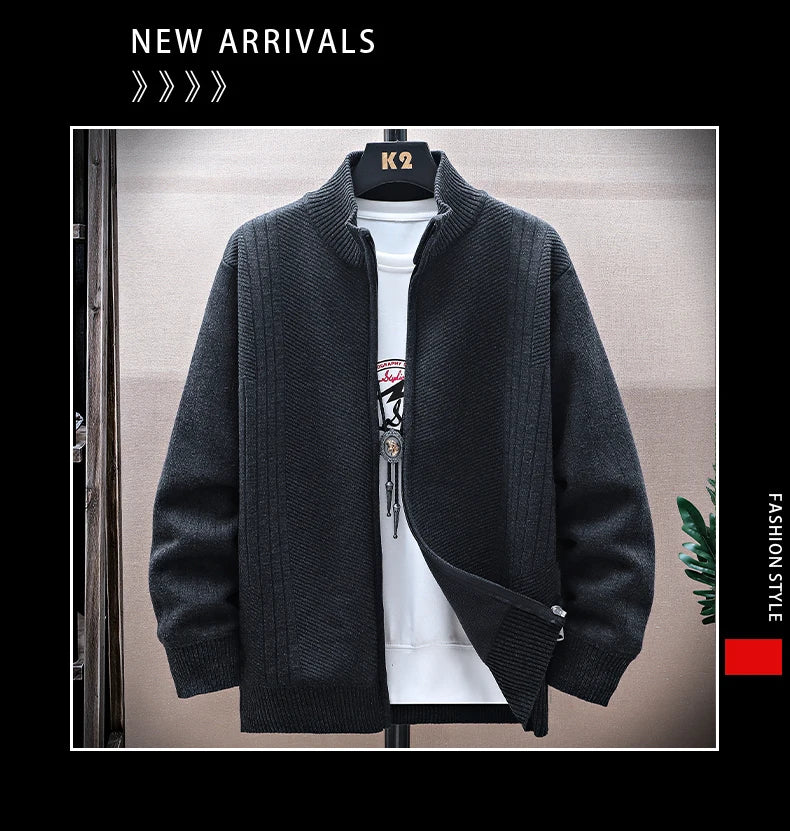 Men Fleece Knit Cardigan Jacket